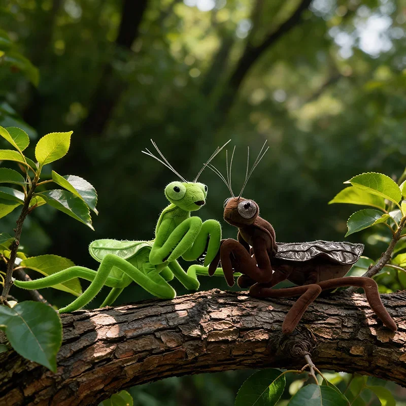 2 Colors Simulation Praying Mantis Plush Toy Bendable Legs Insect Stuffed Animal Green Brown Mantis Doll for gifts.