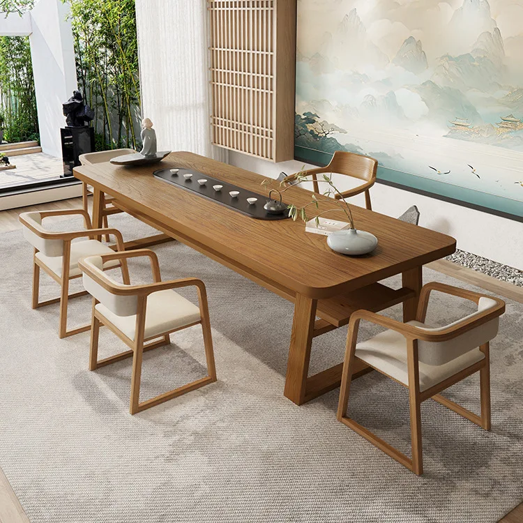 

Новый китайский большой чайный столик из цельного дерева, комбинация офисного чайного столика и стула в стиле дзен