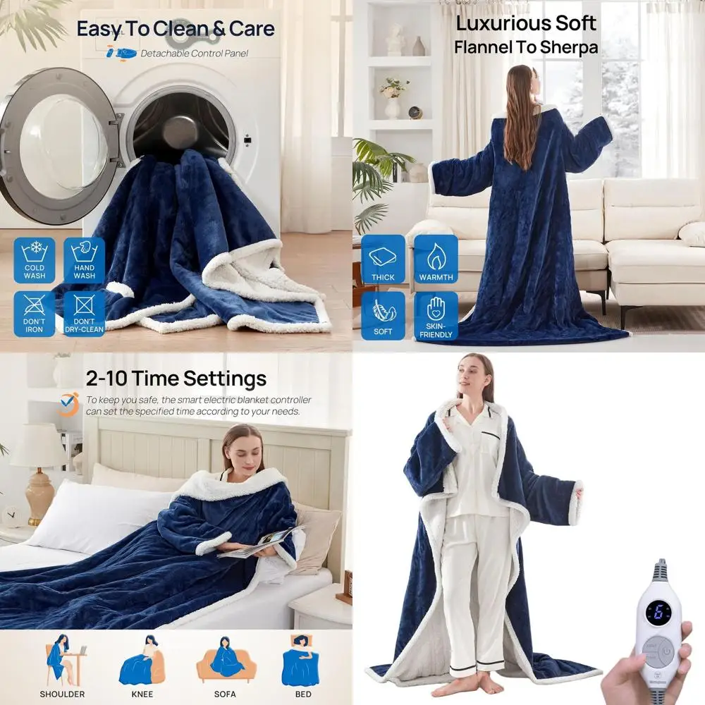 

Heated Wearable Blanket with Foot Pocket, 6 Temperature Settings, 2-10 Hours Heat, 50x70+18, Navy
