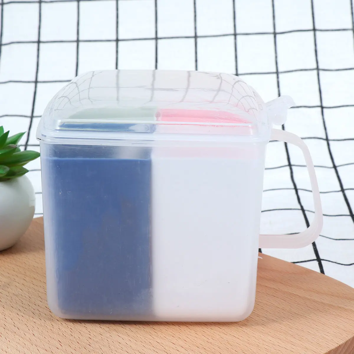 Clear Condiment Box Square Spice Container Multi Compartment Seasoning Storage Box Removable Dividers Salt Sugar Pepper