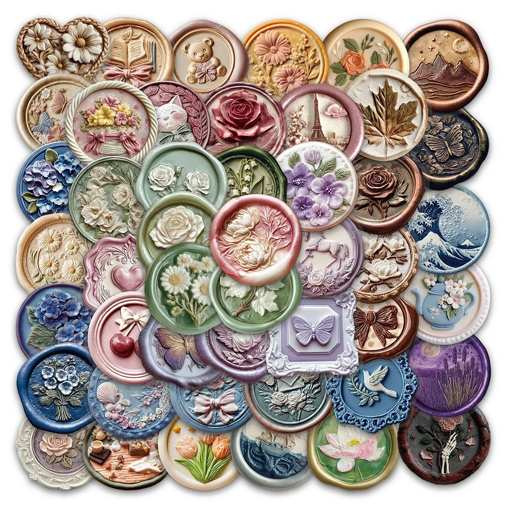 10/30/50pcs Cartoon Embossed Seal Creative Exquisite Floral Decoration Stickers for Guitar Phone Case Luggage Waterproof Decal