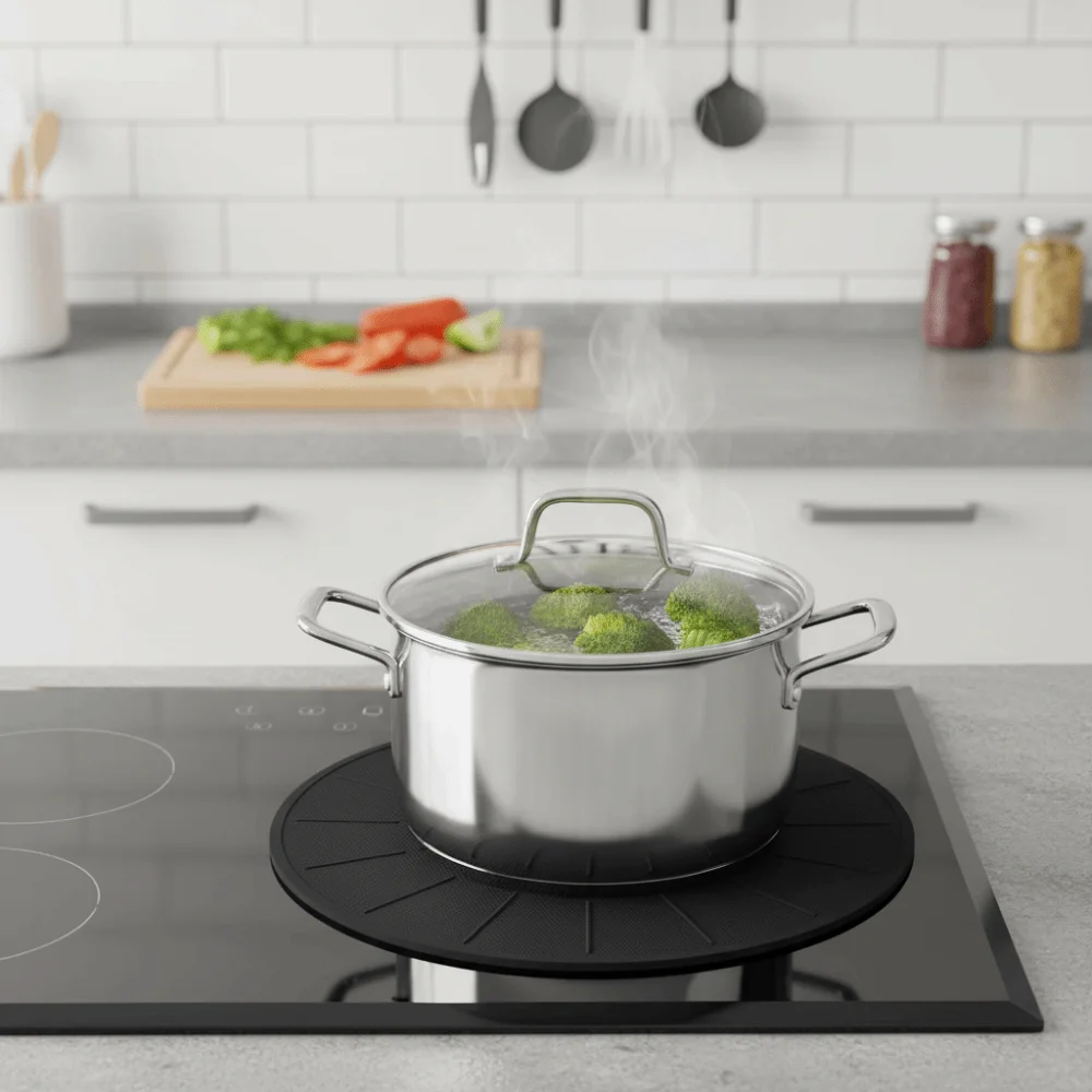 Round Induction Cook-top Mat Scratch Resistant Heat Resistant Cooker Protection Pad Silicone Fiberglass Non Slip Pot Mat