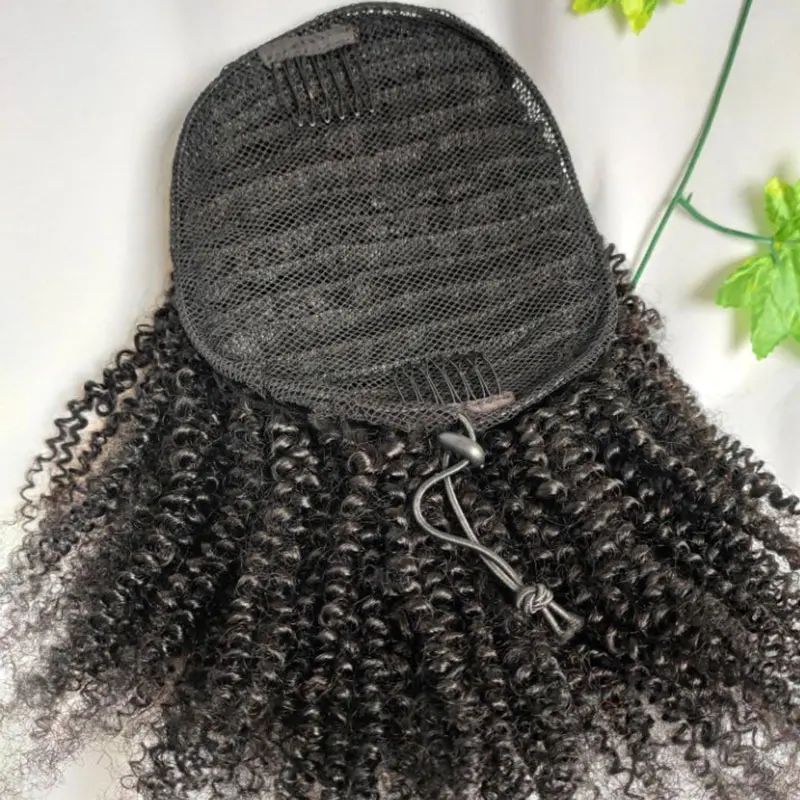 Human Hair Short Afro Kinky Curly Ponytail Hair Piece For African American Ponytail Hair Extensions For Black Women