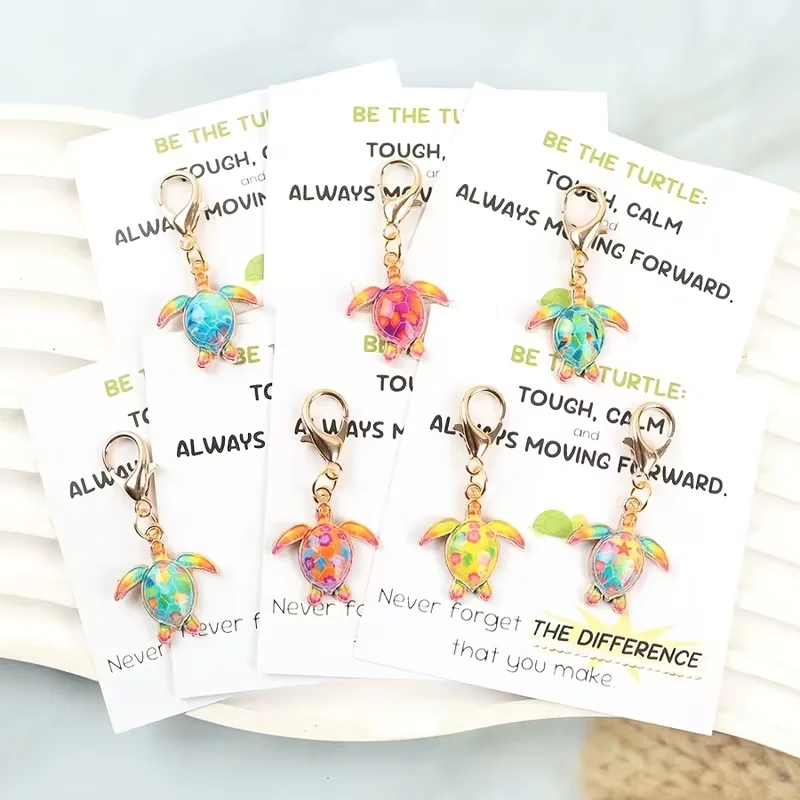 7 Lively and Cute 2D Turtle Keychains, Suitable as Small Gifts, Team Building Souvenirs, or for Classmates/Girlfriends to Give Each Other, Focusing on Creating a Relaxed Atmosphere and Spreading Warmth. Give It to a Friend, Colleague, or Someone Who Needs Encouragement; It's Small and Delicate, yet Able to Express Your Feelings.