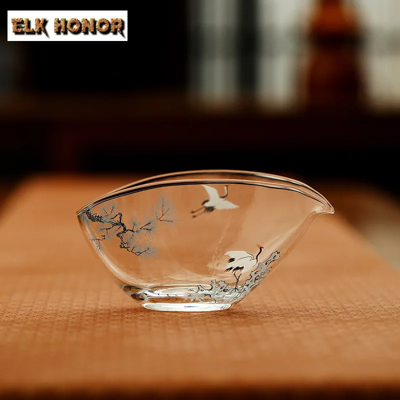 Grúa de pino azul de 180ml, jarra de té plana de cristal para barco, dispensador de té Cha Hai, taza de justicia, taza de té de flores, suministros de vajilla