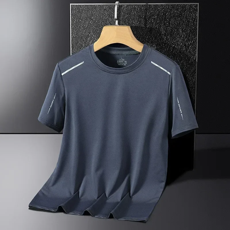 Quick Dry Ice Silk Sports Short Sleeves Men\'s T-shirt Summer Thin Mesh Air Conditioning Shirt Simple Versatile Body T-shirt Men