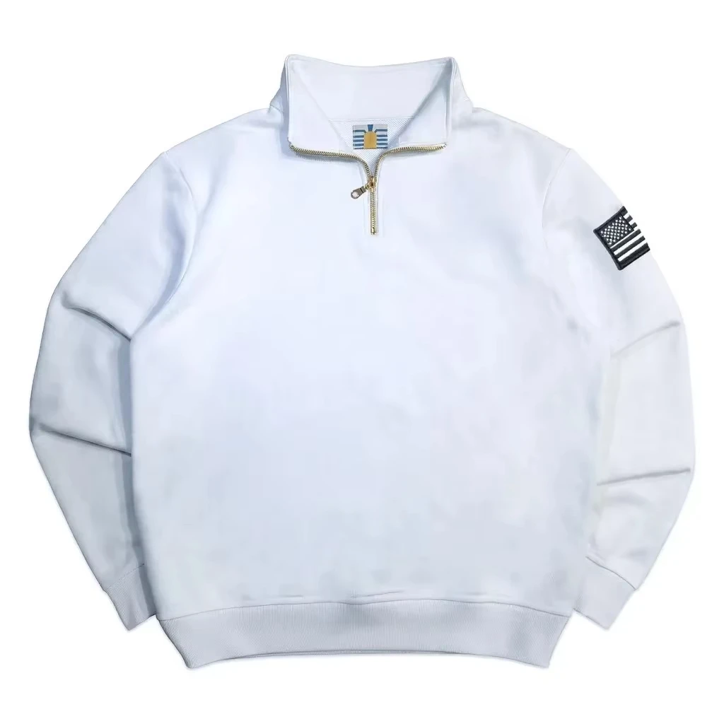Y2K Marineblaues Sweatshirt mit Viertelreißverschluss, USA-gesticktem Amerika-Flaggen-Patch, Jacke für Männer und Frauen, Vintage Streetwear, Modetrend-Oberteil – Detail 23
