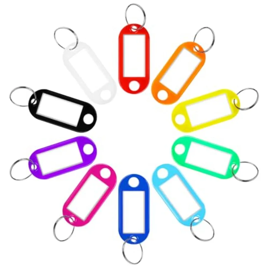 

50 PCS Plastic Key Tags with Split Ring, Label Window Key Chain Name Identifiers for Luggage, Suitcases, Backpacks, Travel, Pet