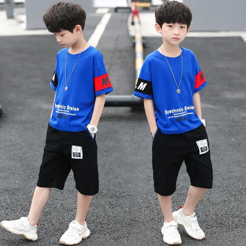 Summer Boys Clothes Sets T-Shirt + Pants Hip Hop Set Streetwear Baby Kids Tracksuit Children Clothing Suits 4 6 8 10 12 Years