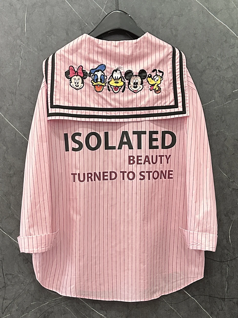 ديزني ميكي الكرتون لطيف البحرية طوق قميص الإبداعية Kawaii الفتيات الربيع والصيف رقيقة عارضة فضفاض معطف فوقي هدية بالجملة