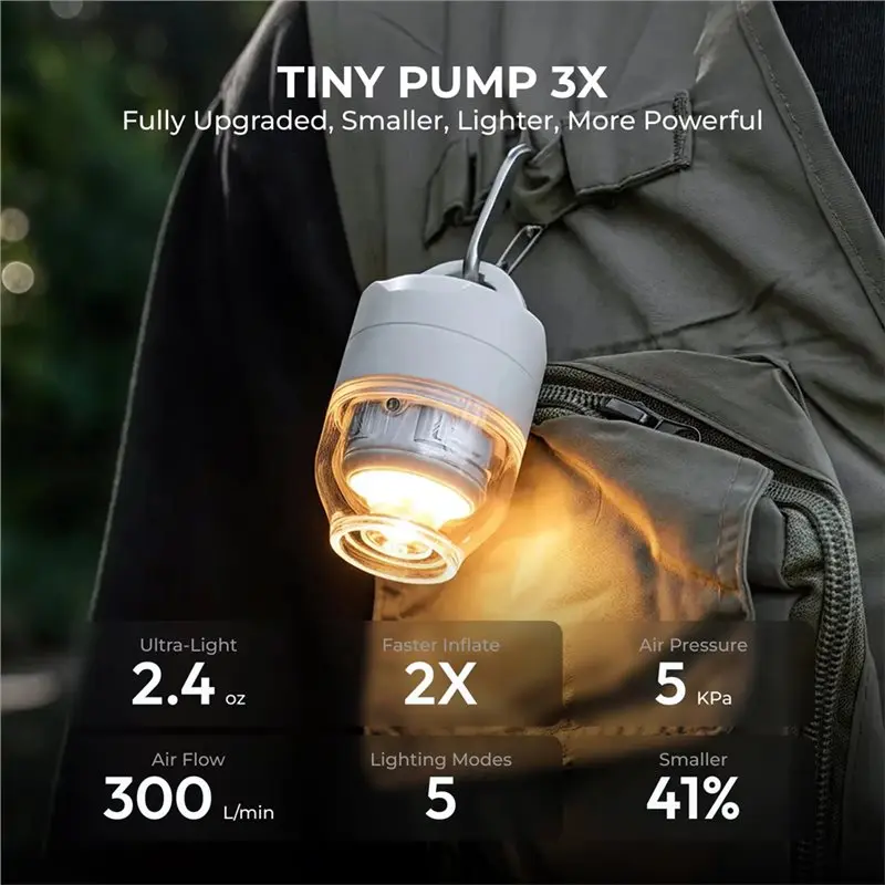 ABEZ Ultra-Light 3X-TINY PUMP 5Kpa Portable Air Pump, 5-Mode For Camping Light, Multi-Use For Camping& Travel
