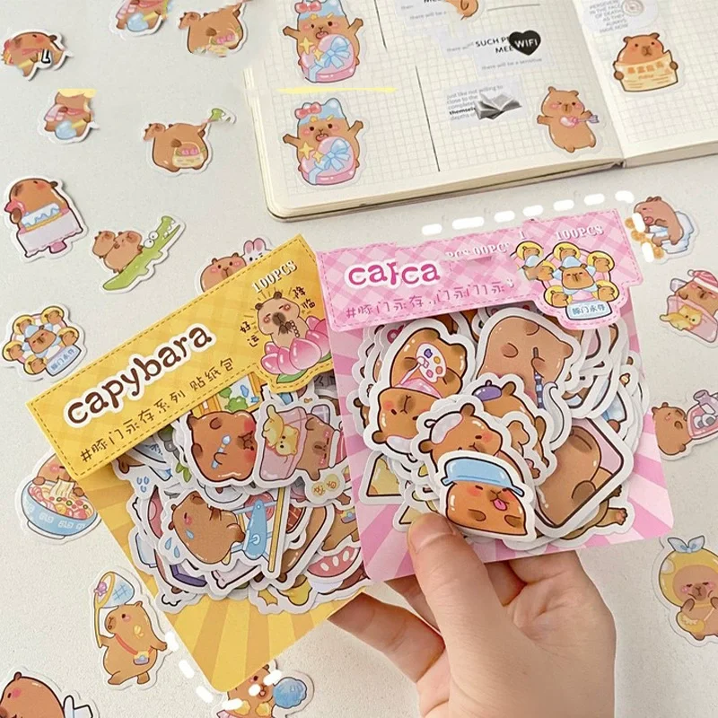100pcs Kawaii animal Cartoon Die-cutting Sticker Cute Cat Flashing Laser Stickers Anime Handbooks Material Stickers