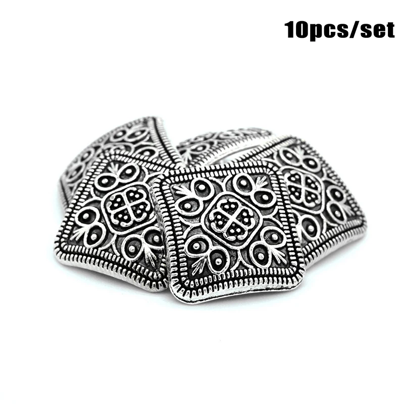 10Pcs/lot Silver Flower Metal Shank Button Geometric Square Antique For Clothes Jeans Sewing DIY Decorative Crafts