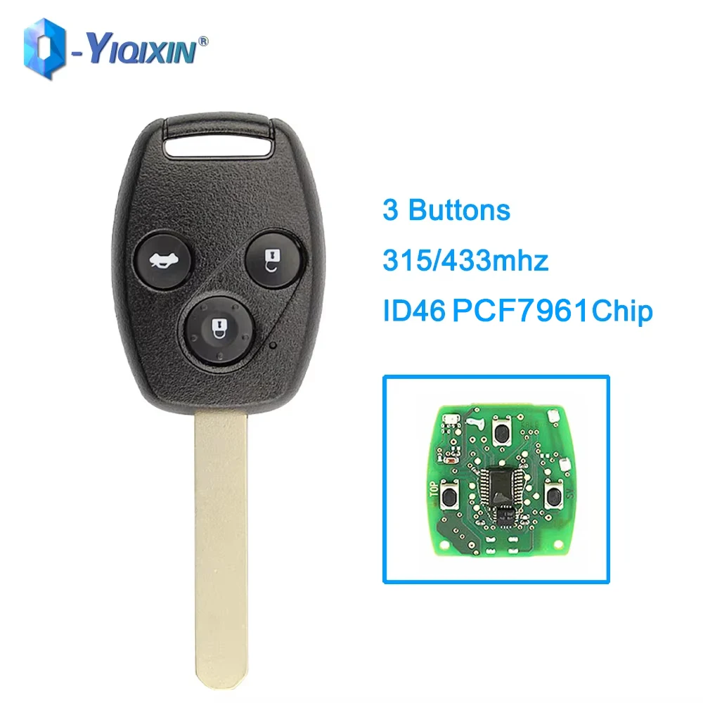 YIQIXIN 3 Buttons 315/433mhz Remote Car Key For Honda Civic CRV Pilot Insight Jazz HRV ID46 PCF7961 Chip 2003 2008 2009 Accord