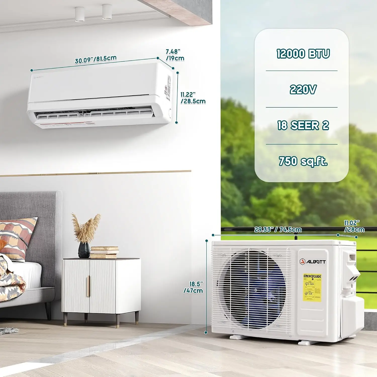 220V Mini Split Air Conditioner & Heat Pump, Wifi Enabled, 12000BTU | Remote & WiFi Controlled Ductless AC, SEER2 18,Custom