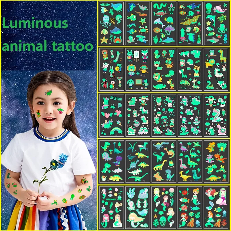 5PCS Tattoo for Children Luminous Stickers Glow in The Dark Glitter Tattoo for Kids Waterproof Temporary Tattoos Children ZS036