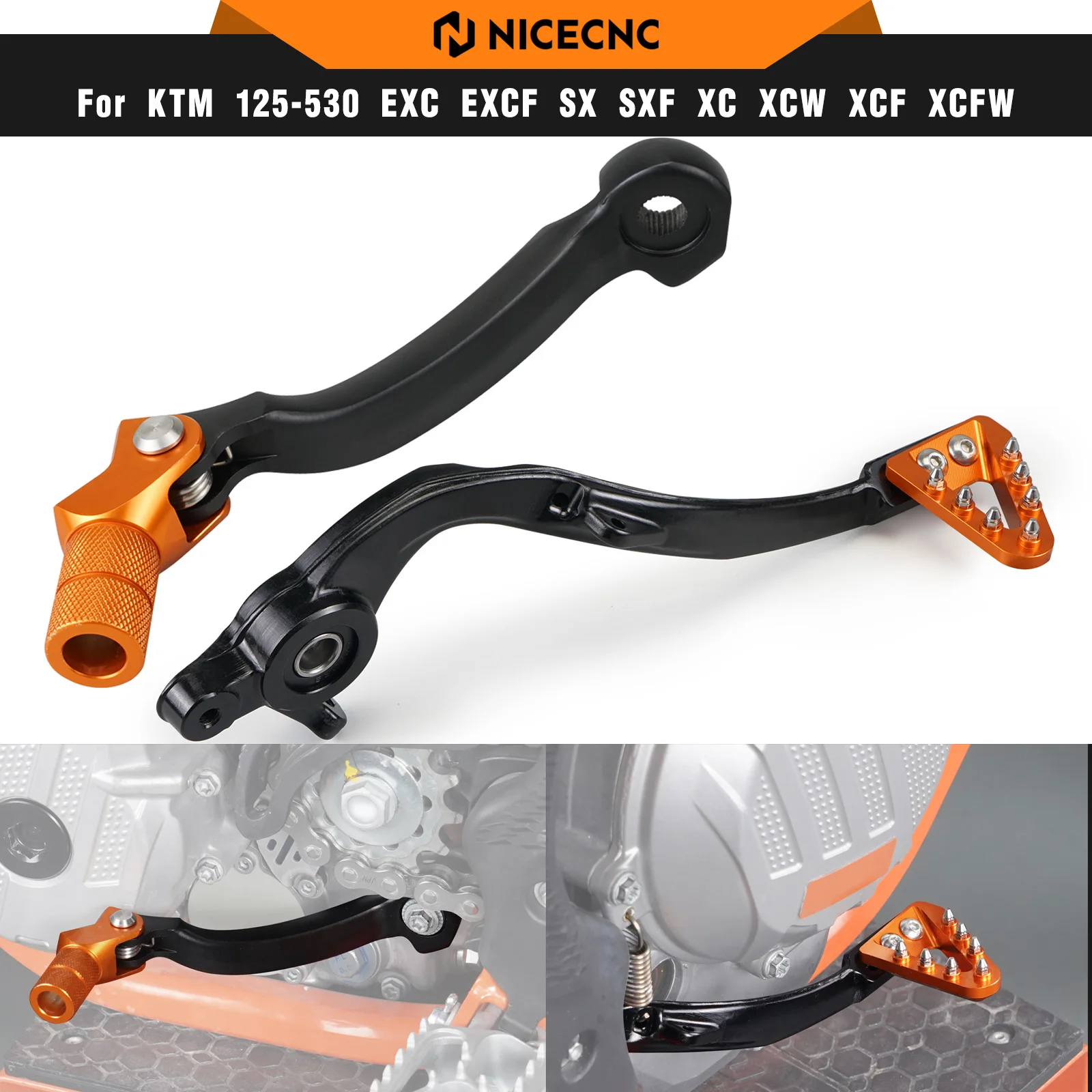 NICECNC For KTM EXC 300 EXCF 350 SX 125 SXF 450 XC XCW TPi 2017-2023 Adjustable Forged Aluminum Brake Pedal Lever Shift Lever