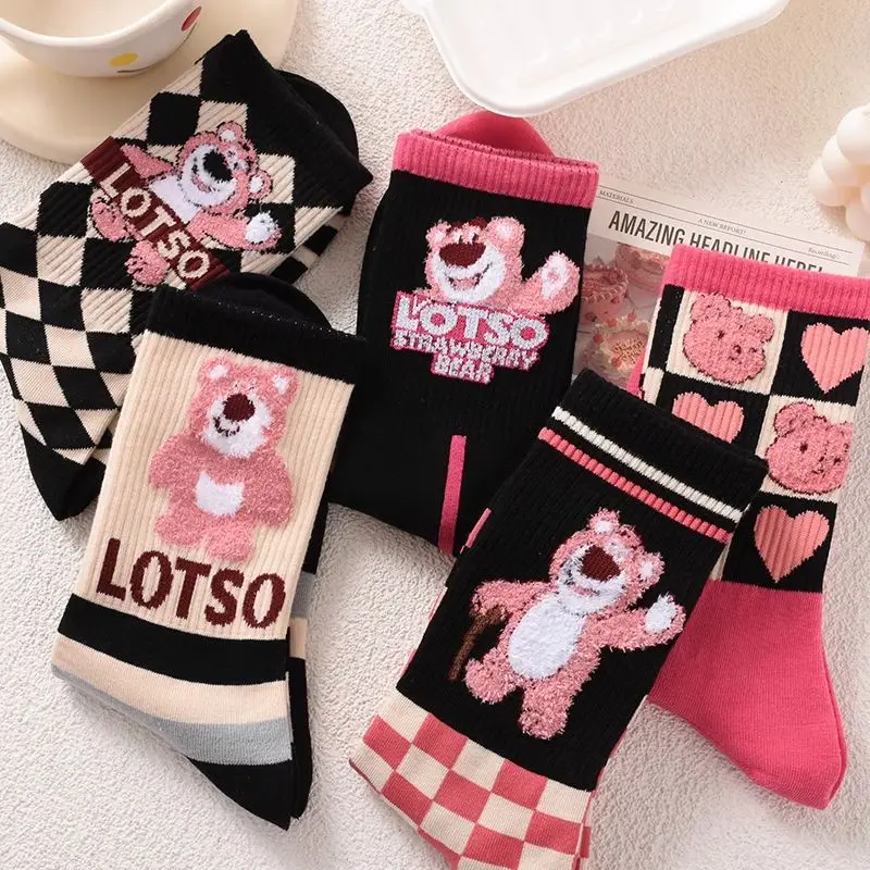 5/10pcs Miniso for Disney Lotso Kids Socks Kawaii Spring and Summer Cartoon Children Mid-calf Socks for Girls and Boy 3-12 years