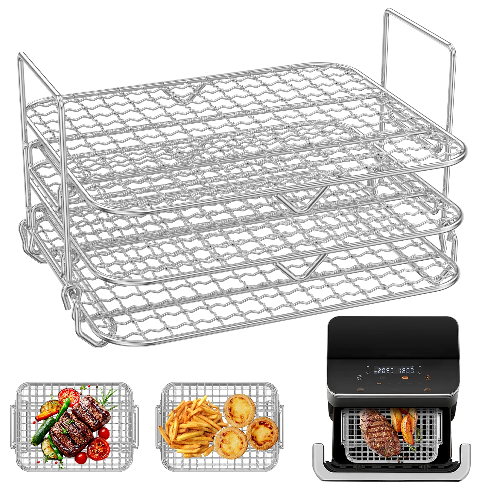 

2/3 Tier Air Fryer Rack Stainless Steel Air Fryer Grill Grate Heat Resistant Dehydrator Racks for Cooking Kitchen Accessories