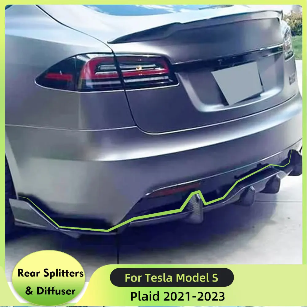 Car Rear Bumper Diffuser & Splitters for Tesla Model S Plaid 2021-2023 Carbon Fiber Rear Bumper Exhaust Diffuser Lip Spoiler