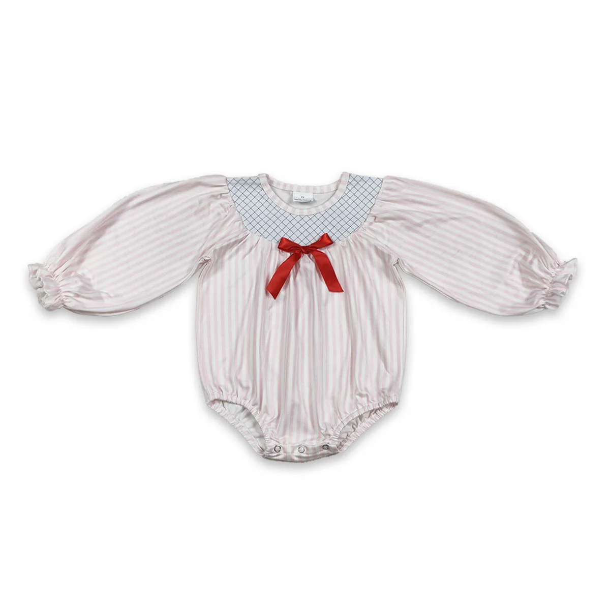 Newborn Baby Girl Embroidery Checked Bubble Smocked Stripe Bows Romper Ruffle Bodysuit Kids Rompers Toddler Clothes Wholesale