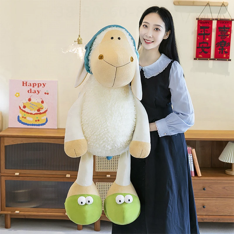 

Милая плюшевая игрушка с изображением ягненка и шапочкой для сна, мягкая овечья мягкая игрушка для детей, подарок на день рождения, Рождество, компаньон перед сном для девочек