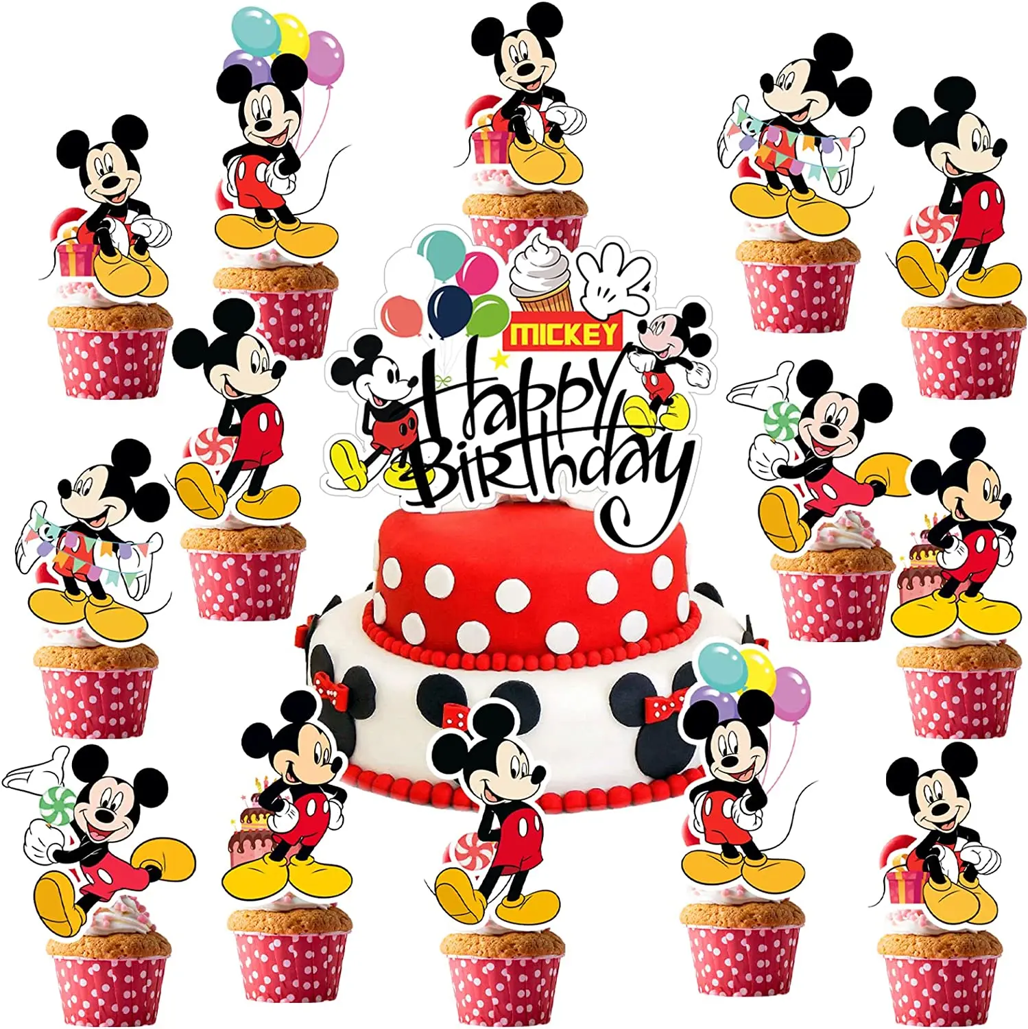 

Disney Mickey Mouse Cake Topper Cartoon Party Decorations for Baby Shower Kids Favors Cake Flag Anniversaire Party Cake Supplies