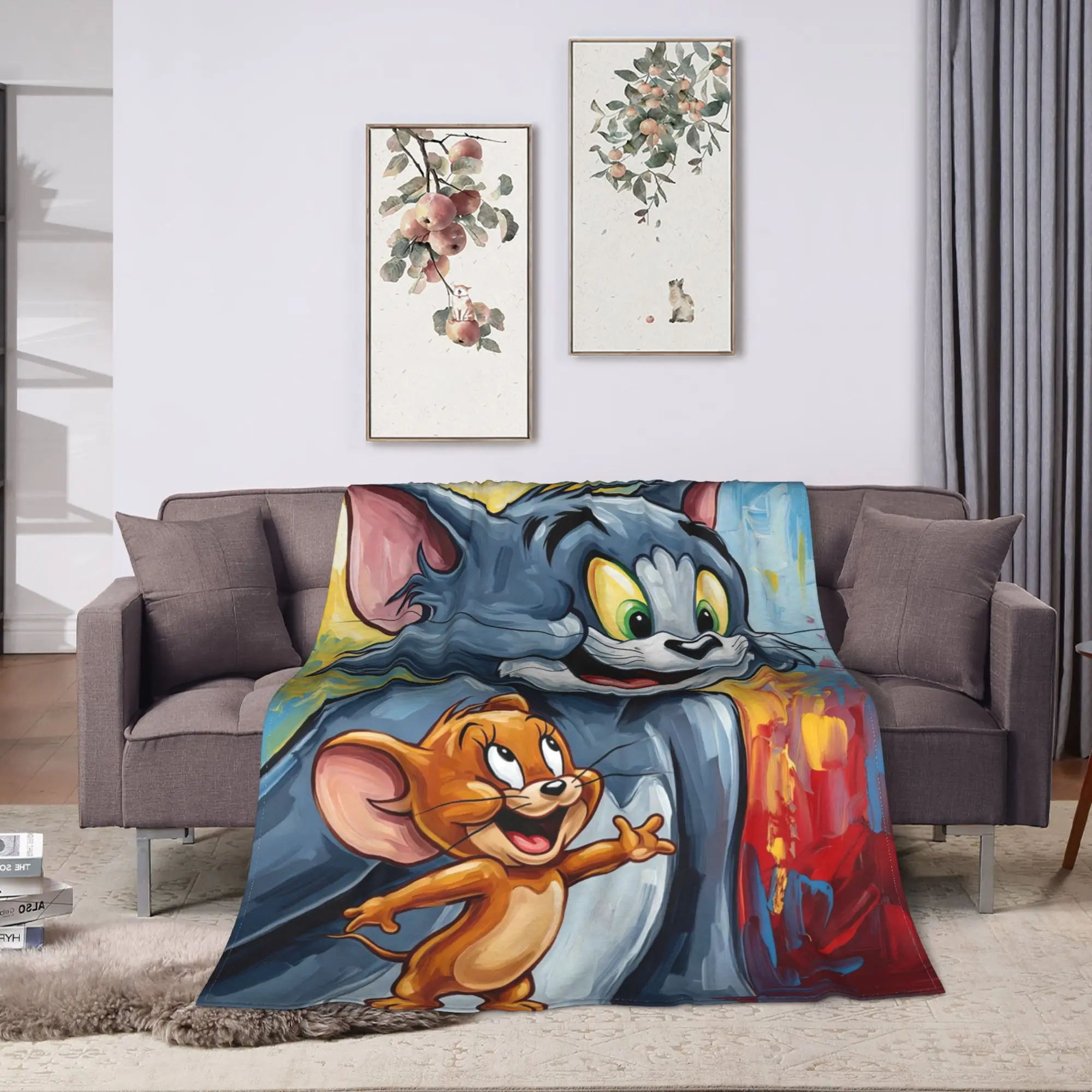 Tom Jerry Hug Warm Anime Soft Blanket  Boy Girl Plush Bedding Throws Novelty Couch Chair Flannel Bedspread Sofa Bed Cover