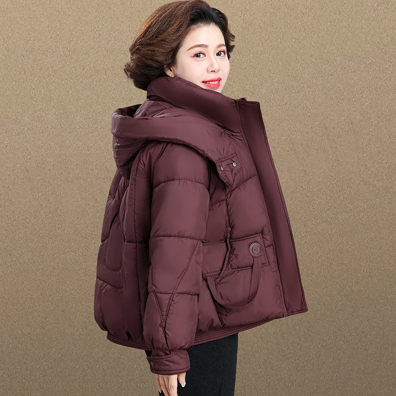

Warm Cotton Jaet for Women over 50 Autumn Winter Faion Stand Size Loose Fit with Hood Zipper Closure Thiened Korean ...