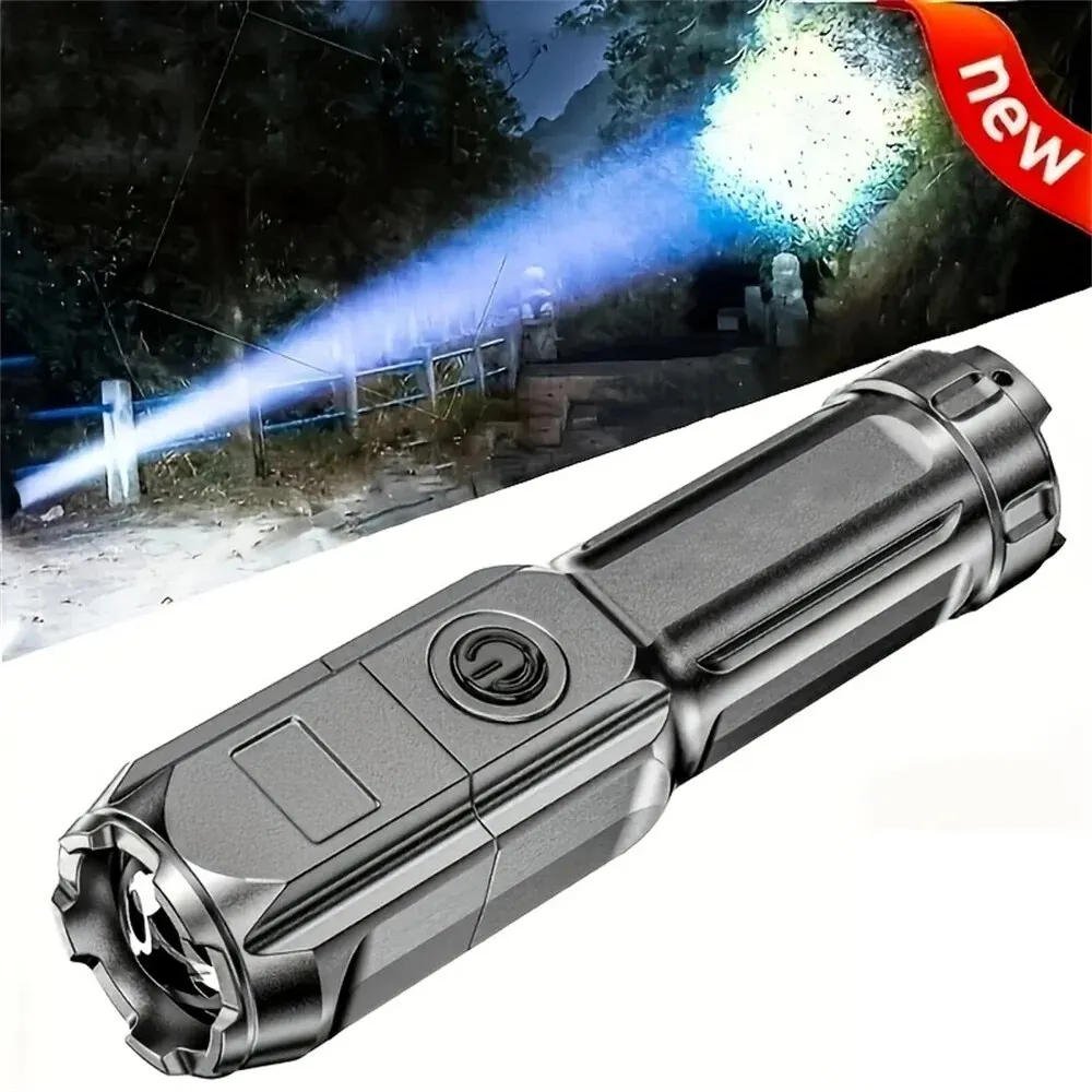 LED Flashlight Outdoor Telescopic Zoom Strong Light USB Charging Mini Portable Spotlight Long Range Torch Lamp