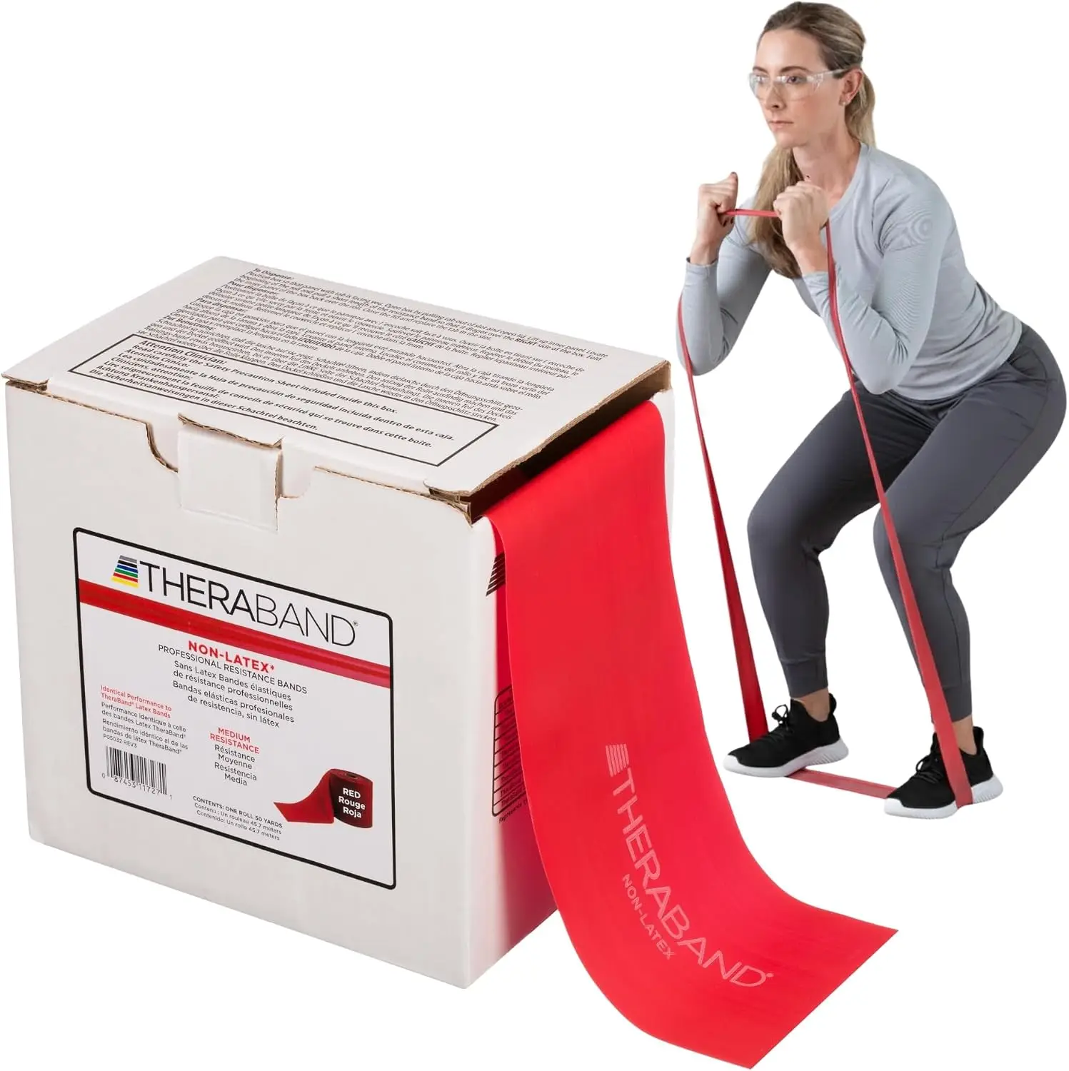 50-Yard Latex-Widerstandsband-Rolle für Übungen, Dehnung, Yoga, Pilates, Heimtraining, Zuschneidbar, Farbcodierte Stärken