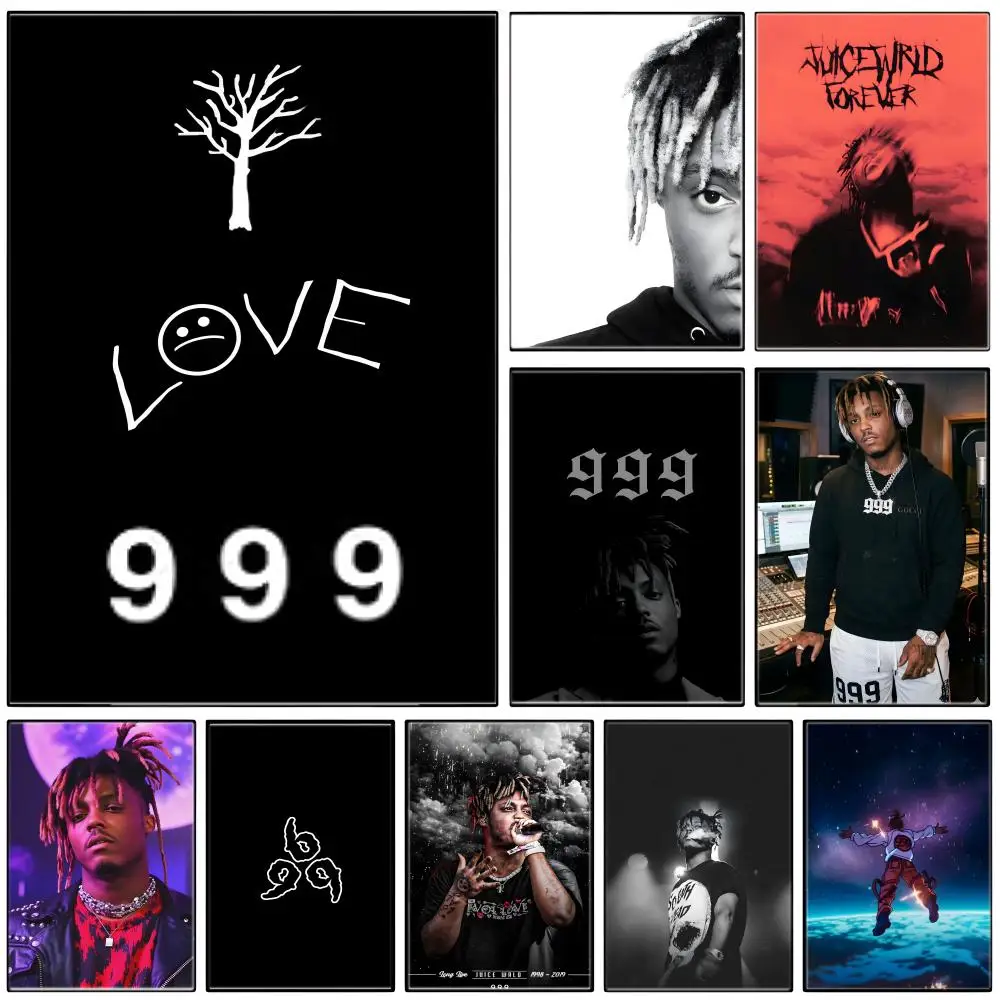 999Rap Hip Hop J-juice wrld Poster  Self-adhesive Art Waterproof Paper Sticker Coffee House Bar Room Wall Decor