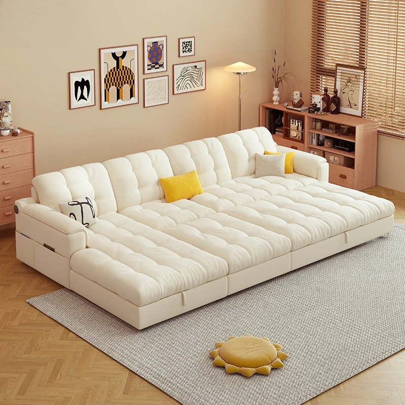 Straight row telescopic push-pull small apartment living room sofa 2024 new sofa bed Internet celebrity cat claw velvet