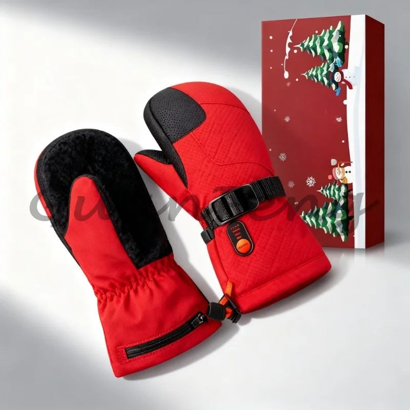 Kids Electric Heating Mittens,7.4V 3000mAh Waterproof PU Touchscreen Gloves for Skiing