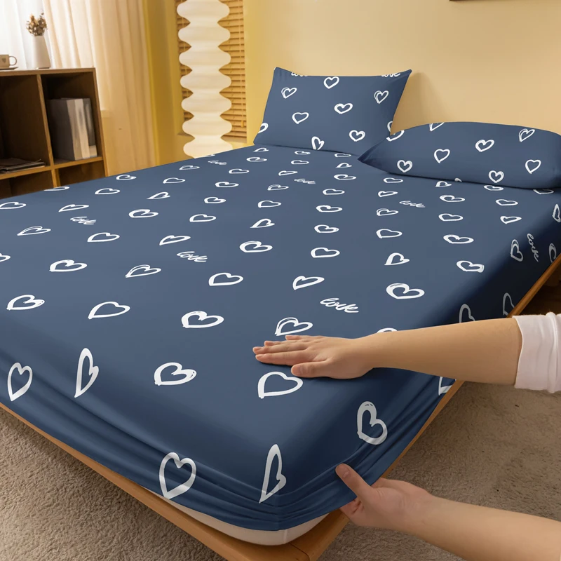 1 Simple modern Heart-Shaped Geometry printed matte Fitted Sheet, bedroom printed bed cover, bedding (excluding pillowcases)