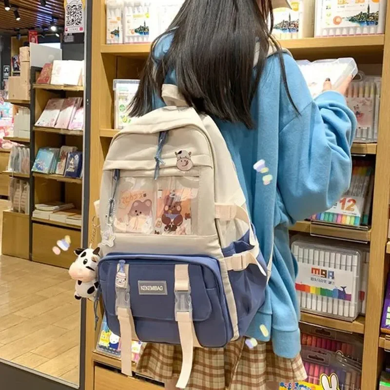 Tas punggung wanita nilon tahan air baru tas Travel wanita Kawaii tas sekolah anak perempuan pria Multi saku tas ransel Laptop tas buku