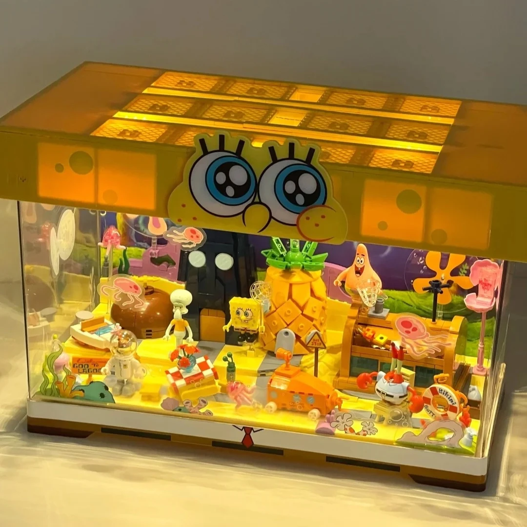 Area-X Spongebob Schwammkopf Bikini Bottom Ocean Scene Bausteine Blind Box USB Lade Glow Light Modell Schreibtisch Dekor Geschenke