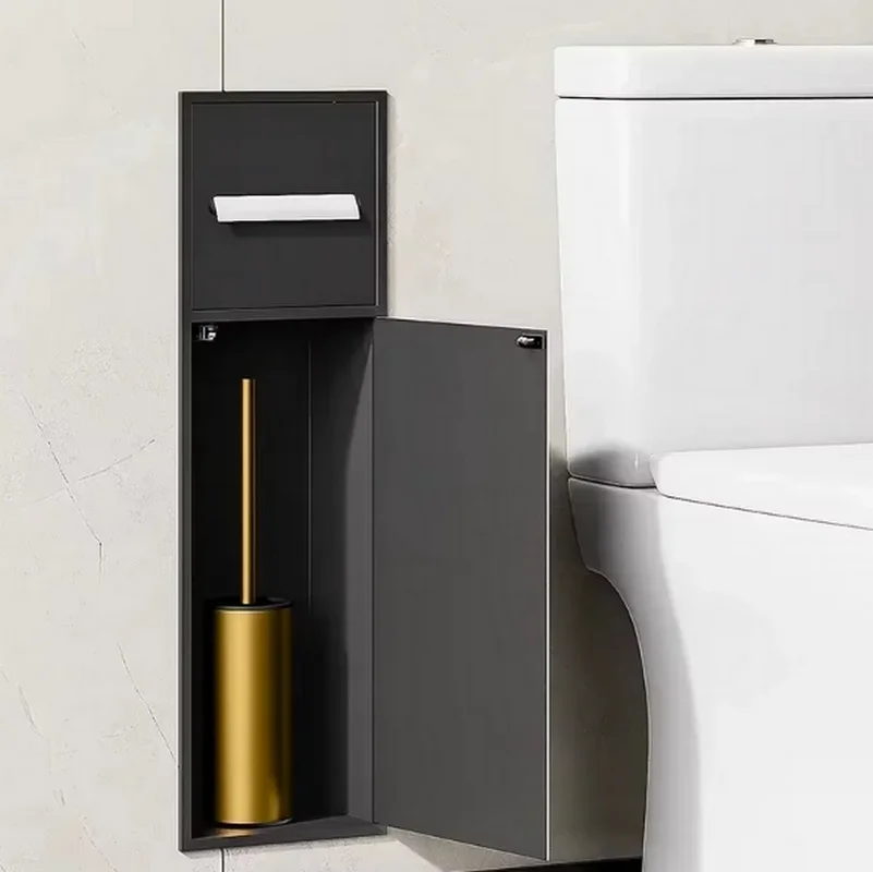 

Stainless steel and aluminum alloy leather multi-color custom high-value tissue box toilet brush wall cabinet with door