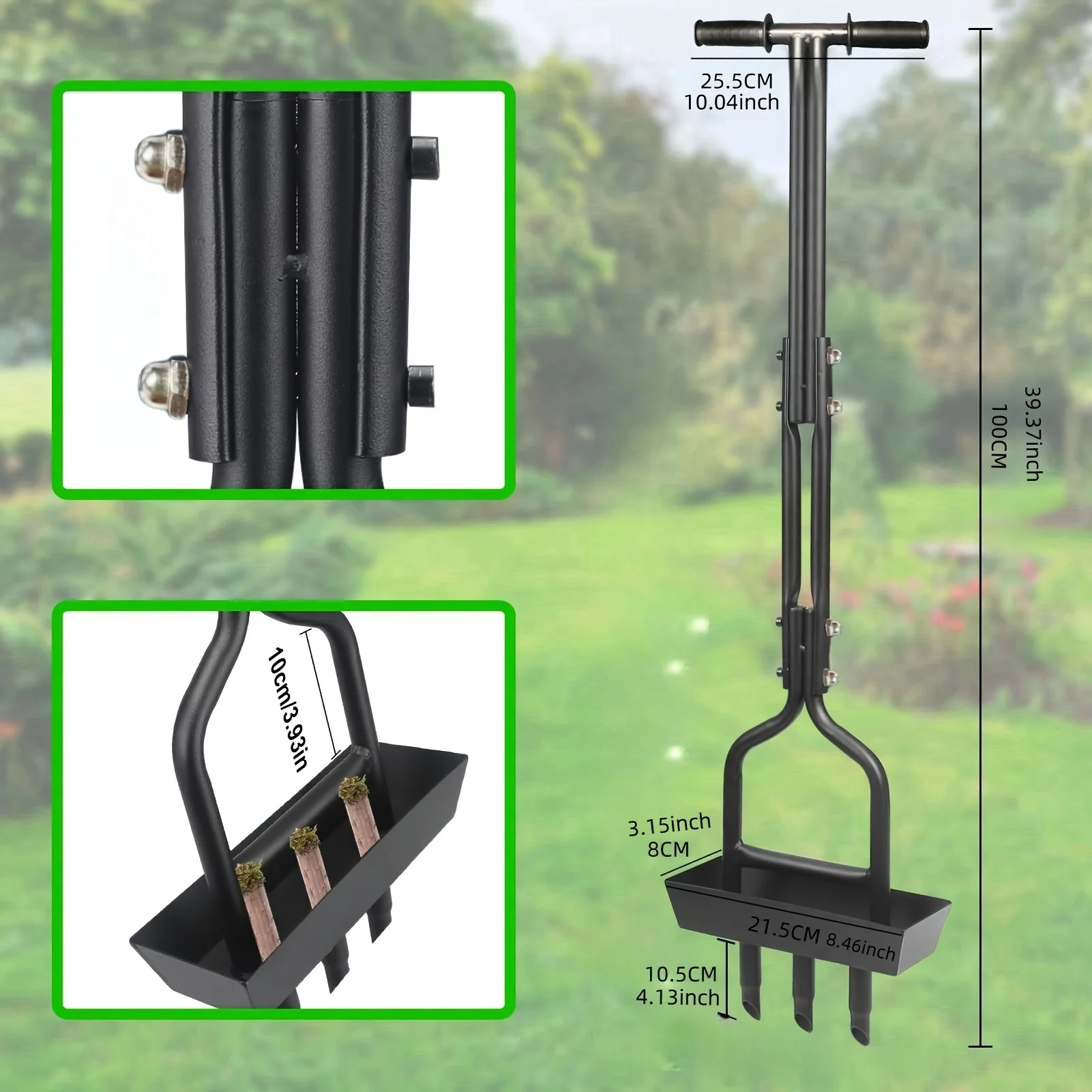 Lawn Aerator Coring Garden Tool with Soil Core Storage Tray Manual Yard Plug Aerators & Clean Tool for Lawn Care, Compacted Soil