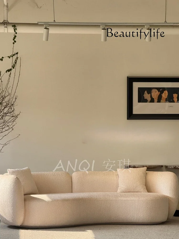 

SY French Retro Modern Curved Chenille Velvet Fabric Sofa Living Room Three-person Straight Curved Sofa