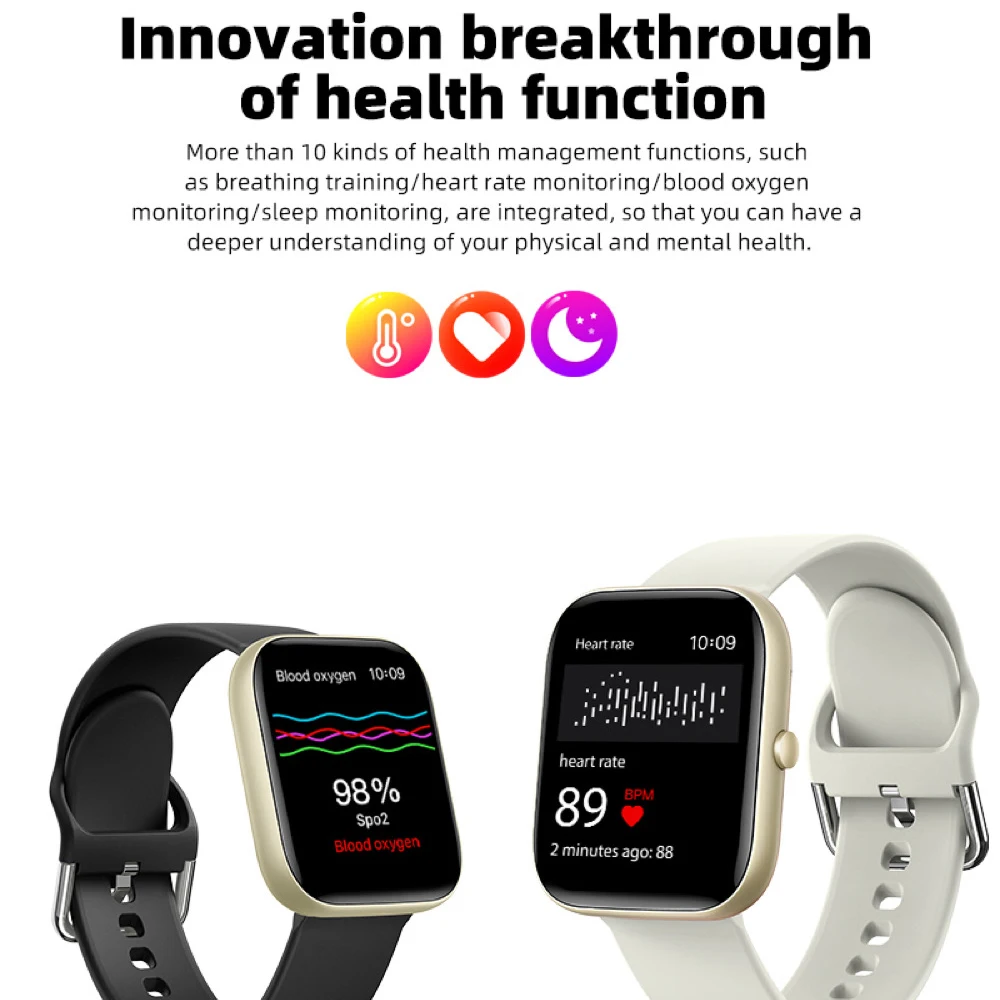 Reloj inteligente para hombres y mujeres, llamada de diente azul, música de moda, resistente al agua, modos multideportivos, frecuencia cardíaca, oxígeno en sangre, reloj inteligente, despertador