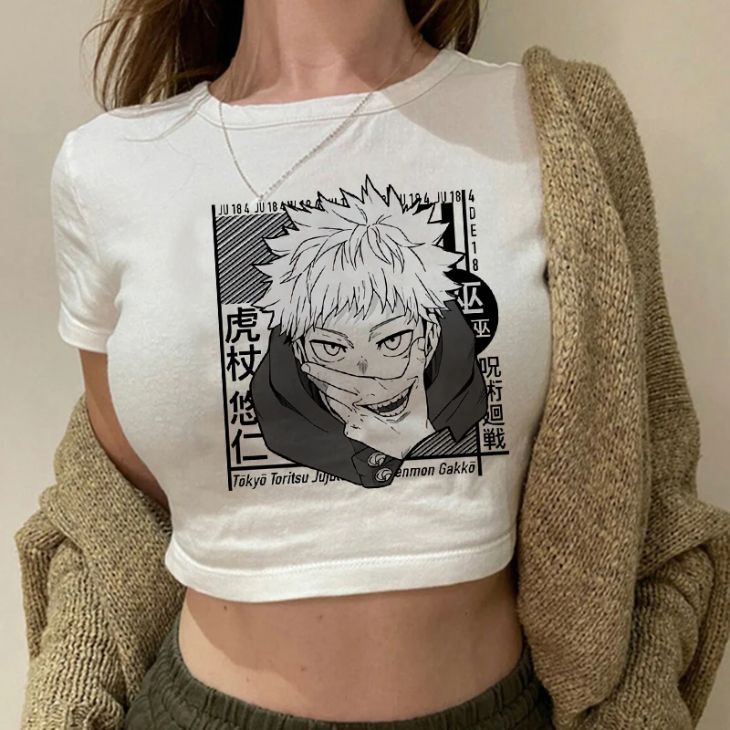 2000s Hip Hop Crop Top  Tshirt Manga Japanese Anime Jujutsu Kaisen T Shirt Gojo Satoru Tops Yuji Itadori Cropped Tees T-shirt
