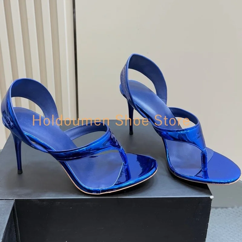New Trend Patent Leather Pinch Toe Stiletto Sandals Sexy Peep Toe Back Strap Flip-Flops High Heel Sandals Bride Wedding Shoes