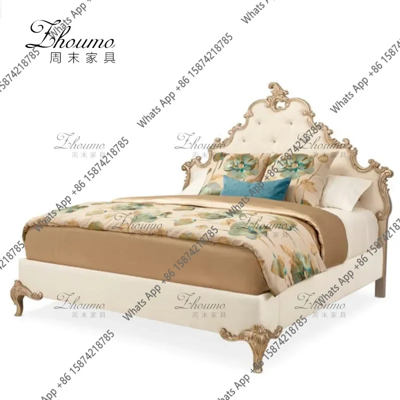 C French Light Luxury Hand-carved Solid Wood Bed Dream Double Bed Master Bedroom Soft 1.8 Meters Wedding Bed