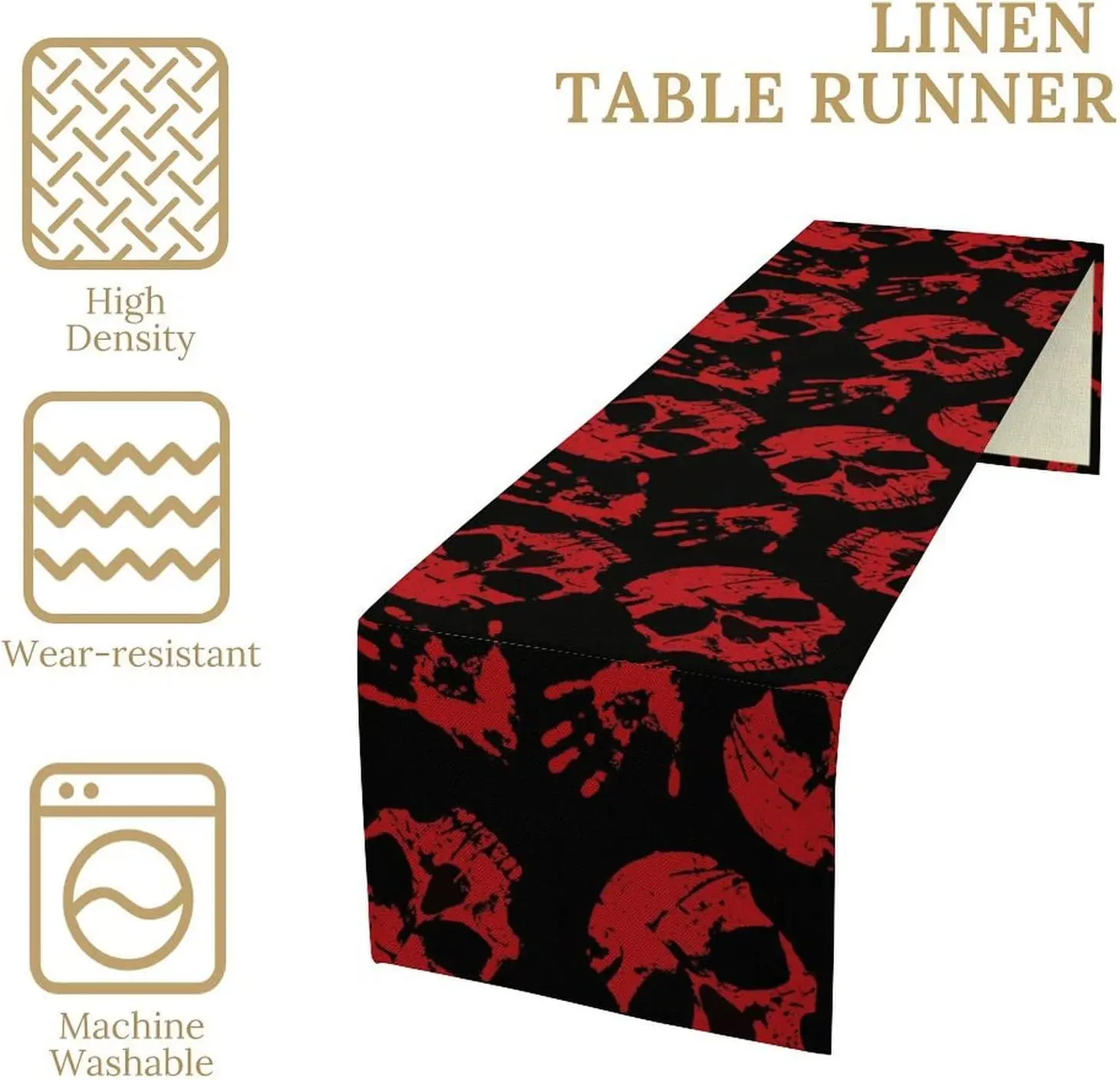 Halloween Scary Bloody Hand Skull Linen Table Runner Party Decor Farmhouse Kitchen Dining Table Runner Halloween Decorations