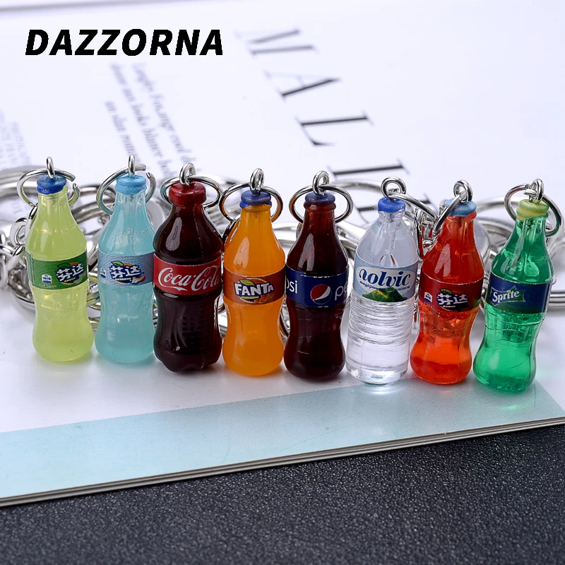 Simulazione di moda vetro Fanta bevanda bottiglia portachiavi 8 colori resina bottiglia gingillo donne portachiavi ciondolo gioielli regalo souvenir