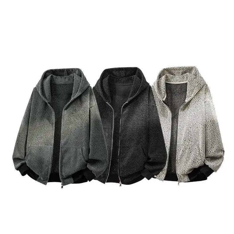 Man Knitting Cardigan Spring Vintage Heavyweight Knit Jacket For MenTweed Style Striped Hoodie Cardigan Outerwear