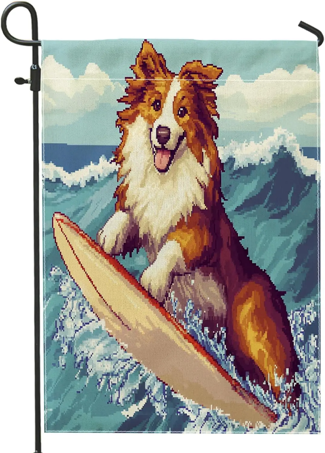 Fun Rough Collie Dog Garden Flags 12x18 Inch for Outside, Summer Pixel Art Surf Chien Standard Vertical Linen Flags for Hous uui