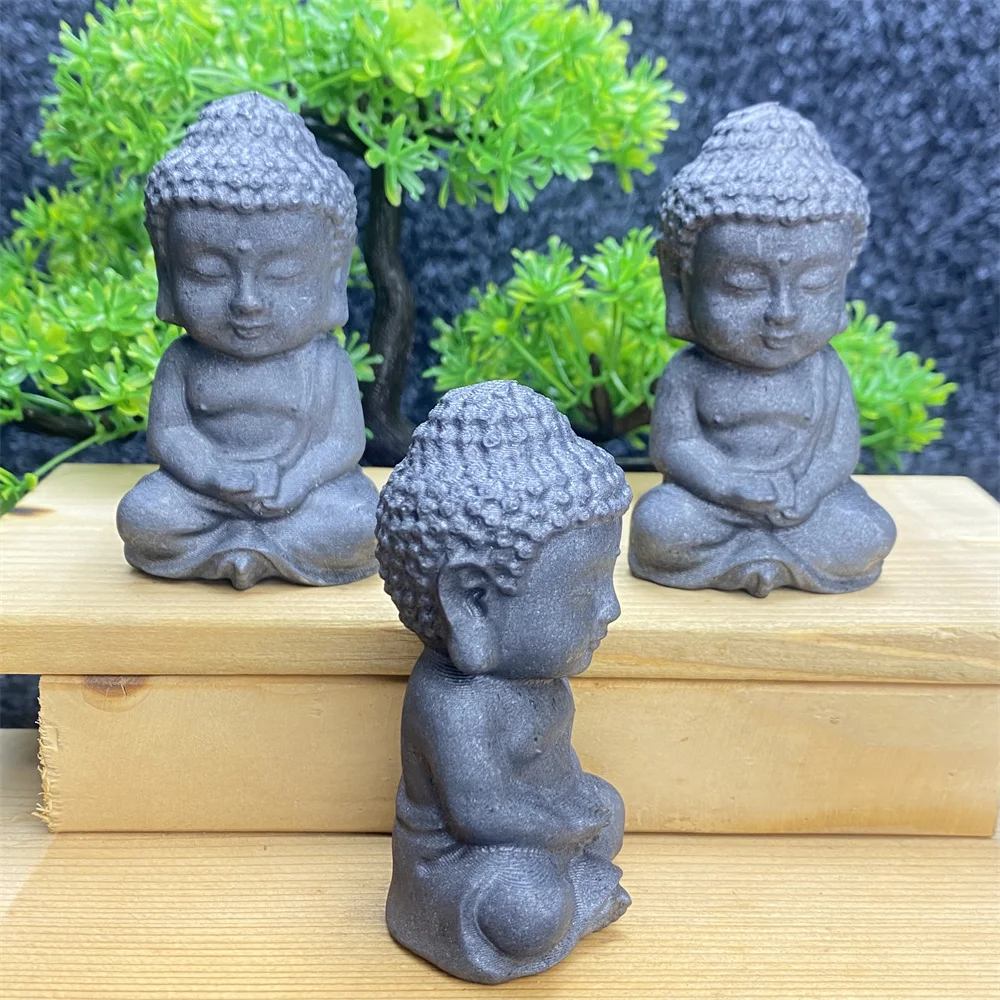 Natural Shungite Hand Carved Baby Buddha Meditation Crystal Tea Pet Fish Tank Companion Garden Little Tathagata Home Decor