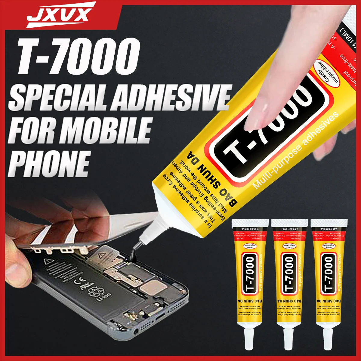 T7000 Black Contact Adhesive for Mobile Phone Tablet Repair, 15/50/110ml T7000 Mobile Phone Tablet Repair Battery Cover Lcd Frame Adhesive, Electronic Components Glue, with Fine Nozzle